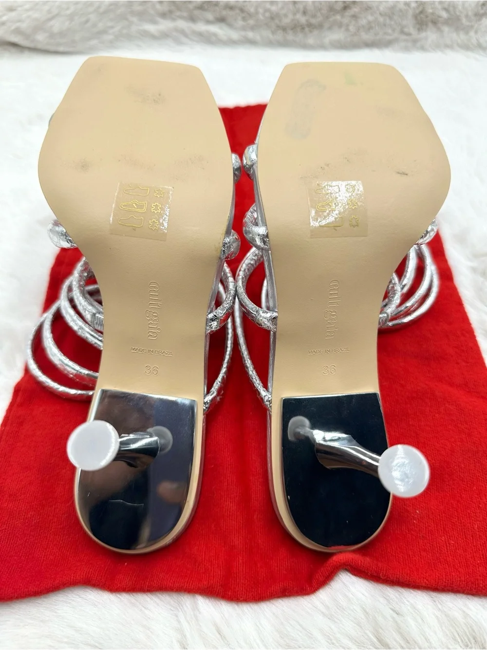 Cult Gaia Kacey Silver Strappy Heels Sandals EU 36 US 6‎ like NEW